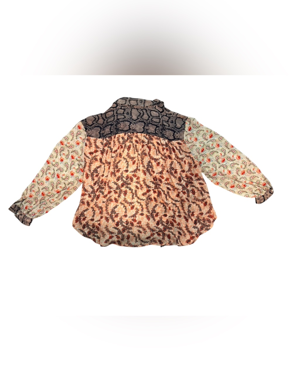 Free People Semi-Sheer Button Down Floral Snake Skin Blouse Boho - Picture 2 of 4
